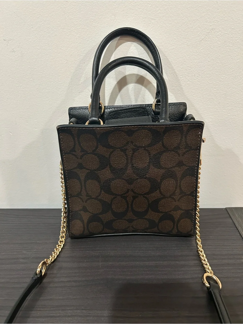 Coach Mini Pepper Crossbody in Signature Canvas with black pebbled leather EUC